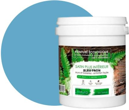 Pintura natural ecológica, aspecto satén Natura – Tassili – pared interior – 33 colores – 1 L – 18 m2, azul
