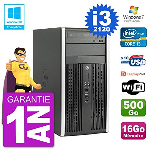 PC HP 6300 MT Intel Core I3-2120 RAM 16Go Disque 500Go Graveur DVD WiFi W7 (Reconditionné)