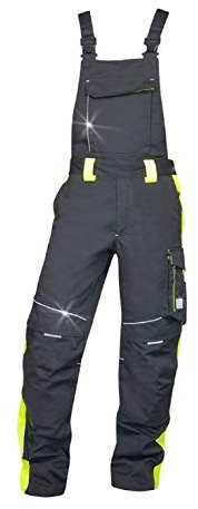K&G Profi Latzhose AH6402 SCHWARZ/GELB NEON Herrenlatzhose Beruflatzhose Schutzlatzhose Arbeitslatzhose Sicherheitshose Herren Hose Arbeitshose (58)