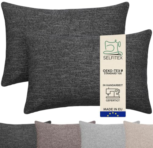 Selfitex 2er Set 40x60 cm, Sofakissen mit Füllung und Bezug, Dekokissen, Kopfkissen mit weicher Kissenfüllung, stilvolle Kissen Deko, robuster Polsterstoff, hochwertiges Couch Kissen (Anthrazit)
