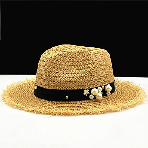 Sonnenhut Strohhut Hut Damen Sonnenhut Männer Stroh Fedora Männlich Sonnenhut Frauen Strand Sonnenblende Kappe Coole Jazzkappe Sombrero-Khaki_Straw_Panama