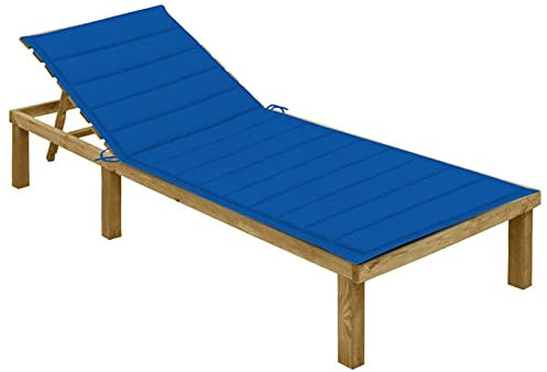 Tidyard Sonnenliege mit Königsblauer Auflage Gartenliege Relaxliege Holzliege Saunaliege Freizeitliege Strandliege Gartenmöbel Imprägniertes Kiefernholz