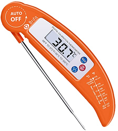 Criacr Digital Meat Thermometer, High Accuracy Food Thermometer, Instant Read Cooking Thermometer with Foldable Long Probe, ℃/℉ Switch, Auto On/Off, for Kitchen Cooking, BBQ, Milk (Battery Included)