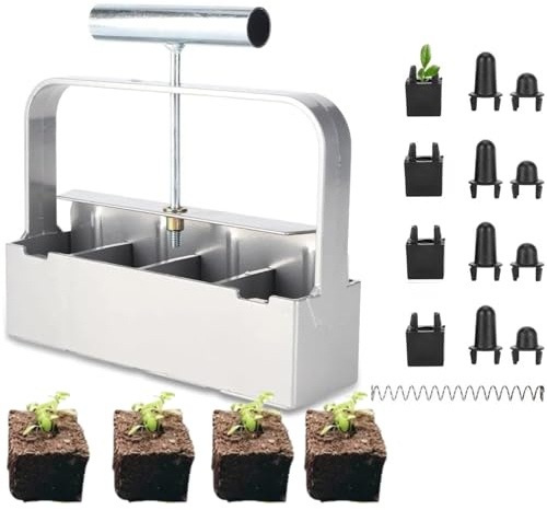 Tomotato Manueller Soil Blocker, 4 Gitter Manueller Bodenblock Macher mit Bequemem Griff für Pflanzen Umpflanzen Gewächshaus Setzlinge