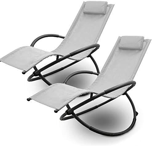 Lacestone Relax Liege Liegestuhl Gartenliege Sonnenliege Klappsessel Relaxliege Schaukelliege Klappbar (2X Relaxliege, Lichtgrau)