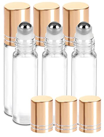 JamHooDirect 10ml Essential Oils Roller Bottles, Empty Refillable Transparent Glass Roll on Bottles with 1 Opener & 1 Dropper, Perfect for Aromatherapy, Fragrance, Perfume (6Pcs)