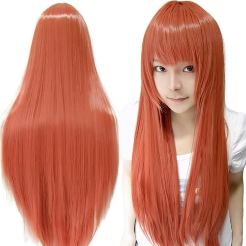 IMISSU Lange glatte Haare Cosplay Perücke mit Pony Bunte Halloween Kostüm Party Perücken (Duftende Orange)