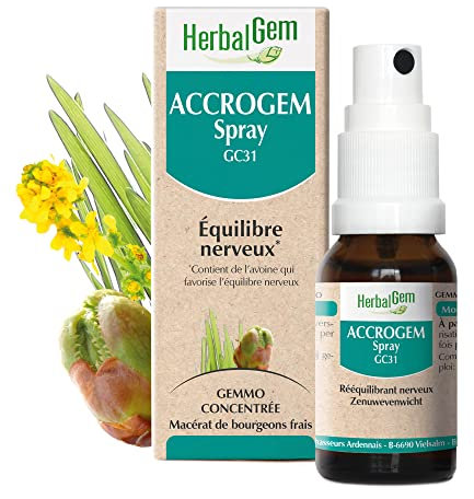 HerbalGem Accrogem Spray Complexe Désaccoutumance Bio, Contient de l’avoine qui favorise l’équilibre nerveux 15 ml