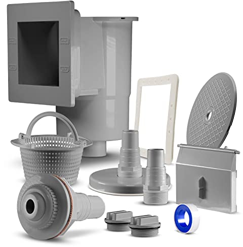 Skimmer Pool Set in Grau, Einbauskimmer inkl. Einlaufdüse & weiterem Zubehör, Komplettset für Stahlwandpools, Pool-Reinigungsset, Wasserpflege, Menge: 1 Stück