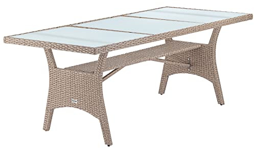 CASARIA® Mesa para Jardín Comedor 190x90x74cm Mueble Terraza Estante Vidrio de Seguridad Mesas Exterior Crema
