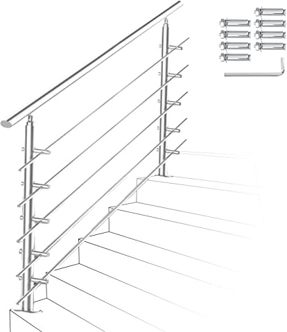 Izrielar 180cm Treppengeländer Edelstahl mit 5 Querstreben, Handlauf Winkelverstellbar, Geländer für Außen & Innen, ZA-8593-M-1z