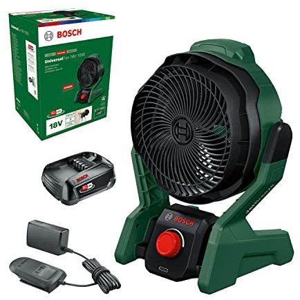 Bosch Home and Garden Ventilateur Portable sans Fil UniversalFan 18V-1000 (1 Batterie 2,0 Ah, Système 18 V, Bricolage, Camping et Plus Encore, Volume du Débit d'air : 1000 m³/h, Livré dans un Carton)