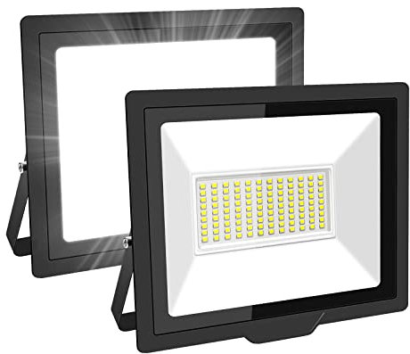 SKYWORLD Paquete de 2 luces de inundación LED para exteriores de 75 W, 7500 lm, luz diurna, luz de seguridad blanca fría, reflector de 5000 K, para jardín, patio, parque infantil,estadio, paquete de 2