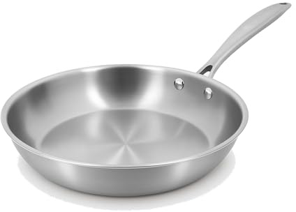 MENASTYL - Poêle inox 18/10 Triply 24cm tous feux dont induction fabriquée en France - sans PFAS ni substances nocives - Compatible lave-vaisselle - Poignée rivetée - 6020486