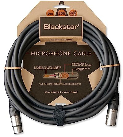Blackstar 6m (20ft) XLR-XLR Microphone Cable, Black, 24AWG, Braided, Male to Female, Compatible with Microphone, Mixer, Audio Interface