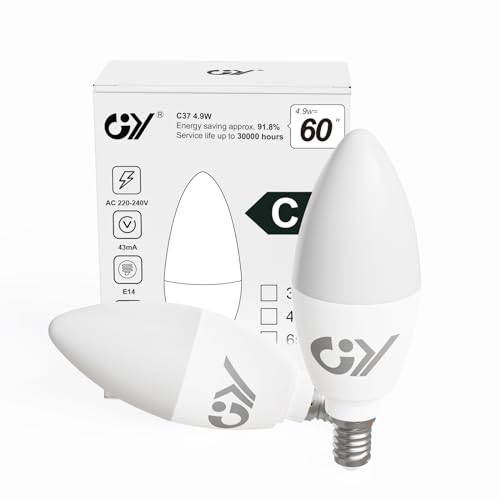 GY Lampadine LED E14, 4.9W (equivalenti a 60W), 807 Lumen, 4000K Bianco Neutro, Risparmio Energetico E14 LED, Lunga Durata, Basso Consumo,Non Dimmerabile, 2 pezzi