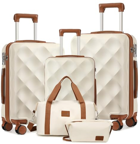 Sea choice Hardschalen Trolley Koffer Set 5tlg. Zwillingsrollen Reisekoffer Enthält 1 Reisetasche und 1 Kulturbeutel, Gepäck M-L-XL-Set(55/65/76cm), TSA Schloss und 4 Rollen