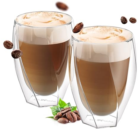 ElbFuchs® Latte Macchiato Bicchieri a doppia parete CURVED [2 x 330 ml] | Bicchieri termici a doppia parete | Bicchieri da tè | Bicchieri da caffè
