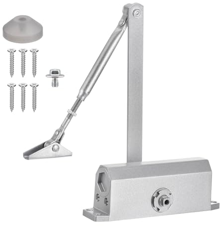 QUARKZMAN Chiusura Porta Automatica Medio Chiudiporta Automatico Idraulico a Molla Regolabile per 65-85kg Porte Esterne Interne in Metallo Legno (Argento, Alluminio ,90D)