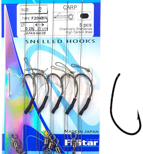 PRO FILSTAR 5 Angelhaken N2 - Vorfach & Wirbel Flechtschnur 25cm DIA0,25mm | Angeln Karpfen Zubehör - Fishing Hook - Boilies & Pellet Haken - Sport Set - Fishing Rig – Vorfachschnur