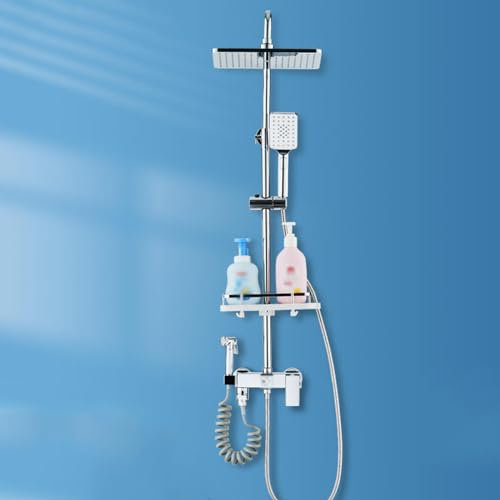 BiaoTeng Ensemble de Douche avec Mitigeur pour Baignoire, Iaiton Ensemble de Douche Mural, Colonne de Douche Fixation Murale Réglable, Chrome