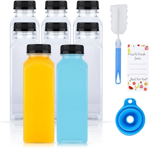 8 Botellas de 400 ml Para Rellenar - Plástico Vacías Reutilizables Para Licuar, Transparentes - Para Frigorífico, Exprimidor, Agua, Leche, Zumo