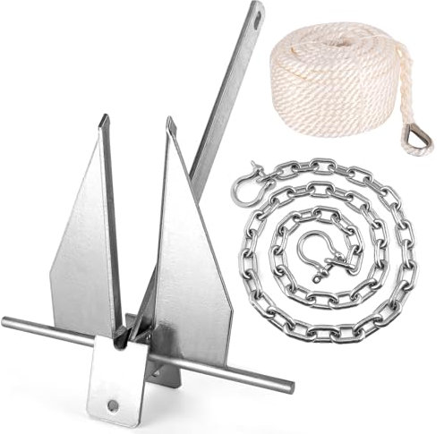 JOHAHTANG 13Lbs Heavy Duty Boat Anchor Kit, Fluke Style Anchor Kit with Anchor Chain and Boat Anchor Rope Set for Boats Pontoon, Deck, Sail, Fishing, Portable Hot Dipped Galvanized Fluke Style Anchor