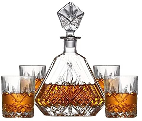 Aioneer Decantador Decantador de Whisky Decantador de Vino Juego de Decantador y Vasos de Whisky, Bourbon, Licor, 5 Piezas