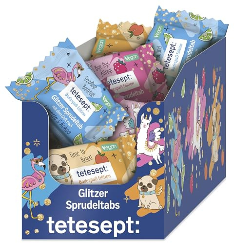 tetesept Badespaß Edition Glitzer Sprudeltab, 30 Stück | Fruchtig-frische Düfte, magischer Glitzereffekt, pflegende Rezeptur, vegan, frei von Mikroplastik