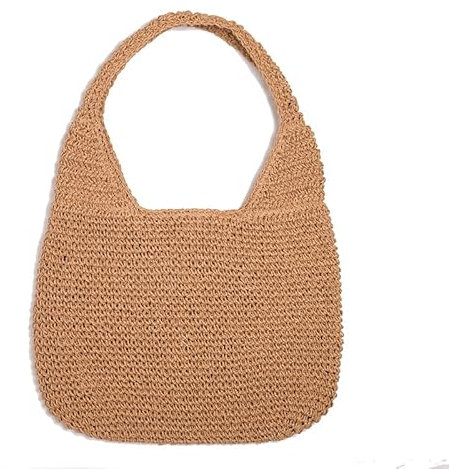 AYKANING Strohtaschen Damen,Korbtaschen Damen Casual Strohfrauen Umhängetaschen Wicker gewebt Damen Handtaschen Handgemachte Sommer Strand Rattan Bag Weibliche Umhängetasche Große Tasche(Beige)