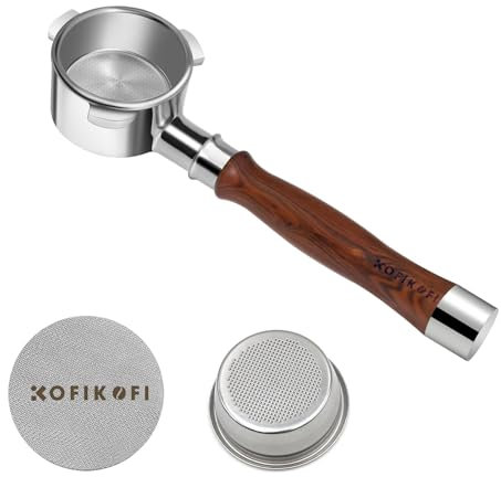 KOFIKOFI 54mm Espresso Naked Bottomless Portafilter, Walnut Handle 3 Ears with Puck Screen, Filter Basket, Fits Sage Breville Barista Series 500-880, Barista Express, and More 54mm Models