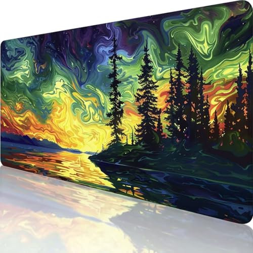 Blau Mauspad XXL 900x400 mm, Erweiterte Groß Mousepad Van Gogh, Wasserfest Schreibtischunterlage Vernähte Kanten Design, Mouse Pad mit Rutschfeste Gummibasis für Pc Büro Deko, Geschenke für männer 6-P