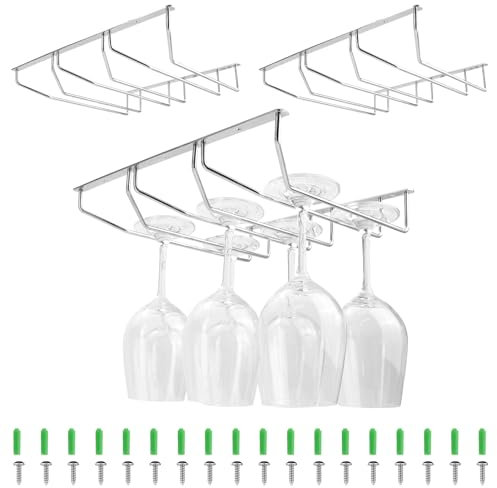 MOAMUN 3 Pack 3 Slots Wine Glass Holder Under Cabinet, 13X11 Inch Wine Glass Rack Wine Glass Holders Hanging Under Shelf Hold 27 Glasses, Metal Glass Holder Wine Racks Wine Holder for Kitchen Bar