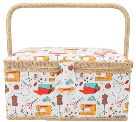 Tragbarer Nähkorb, Aufbewahrungsbox zum Nähen, Große Kapazität Nähen Lagerung Organizer Stickerei Lagerung mit Abnehmbarem Kunststofftablett für Große Nähutensilien & Crafting