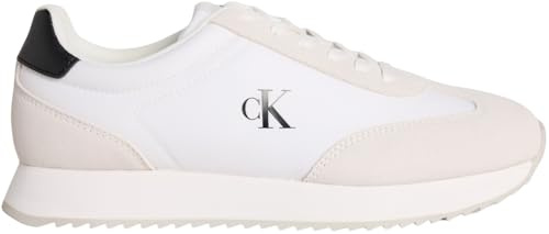 Calvin Klein Uomo Sneakers Running Retro Lace Up in Pelle, Bianco (Bright White/Black), 42