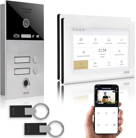 GVS Video Türsprechanlage 2-Familienhaus - RFID + Fingerprint - 2X 7 Zoll | Smarte Video Türklingel mit Kamera und Monitor & App - Gegensprechanlage mit Türöffner, RFID & Fingerprint (AVS4475U)