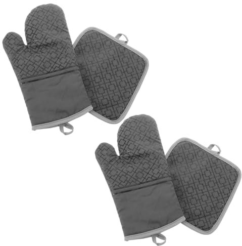 OFFSCH 4 Pièces Protège-Mains De Four Silicone Résistants Chaleur Et Antidérapants Manique Coton Extra-Longue Et Épaisse Protection Mains pour Cuisine Barbecue Et Pâtisserie