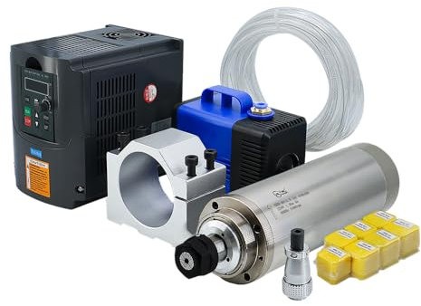 Kit motore a mandrino CNC, motore a mandrino, 1,5 KW, raffreddato ad acqua 220 V, motore CNC con VFD e pompa dell'acqua, supporto in alluminio con diametro di 80 mm, 7 pinze di serraggio ER11.
