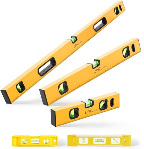 Kingdder 5-teiliges Wasserwaagen-Set, magnetische Torpedo-Wasserwaage im Lieferumfang enthalten. 63,5 cm, 22,9 cm, 30,5 cm, 50,8 cm, 101,6 cm Nivellierer mit 45°/90°/180° Blasen, Aluminiumlegierung