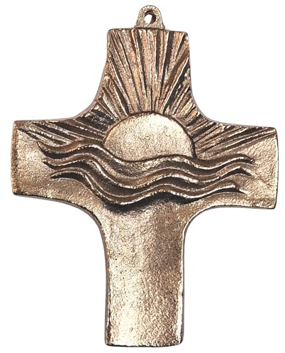 Herzmensch Kleines Kreuz Sonnenaufgang massives Wandkreuz aus Bronze 7 x 9,3 cm als Kommunionkreuz, Hochzeitskreuz, Taufkreuz oder Trostkreuz für Hinterbliebene