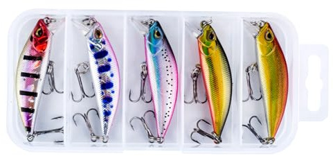 Steinn Wobbler Minnow Lot de leurres artificiels pour poissons prédateurs, sandre, perche, couleurs vives (couleur 6)