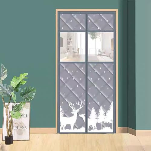 Magnetic Thermal Insulated Door Curtain Heavy-Duty Oxford Fabric Winter Door Blanket, Self-Closing Patio Door Thermal Screen, Energy-Saving Draught Excluder with Clear PVC Window (Grey, 210x90cm)