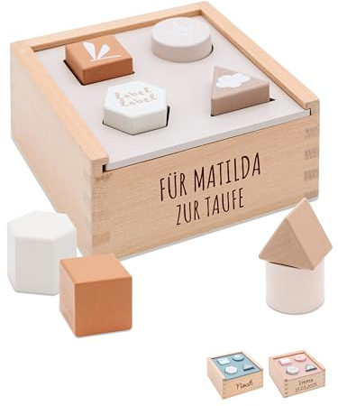 wunderwunsch Motorikspielzeug Steckspiel personalisiert Motorikwürfel für Kinder als Kinderspielzeug zum Lernen für Baby und Kleinkind individualisiert (beige)