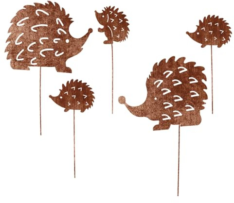 MOAZIFI Gartenstecker Igel 5er Set, Rostoptik Gartendeko für Herbstdeko Outdoor, Frostfeste Metall Deko für Garten Terrasse Balkon, Herbst Dekoration Outdoor Geschenkidee