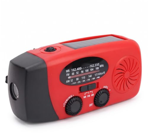 Bewinner Radio Météo d'urgence AM FM NOAA WB avec Batterie Externe 2000 MAh, Radio Portable à Manivelle Solaire avec Lampe de Poche LED pour Camping, Randonnée, Tempêtes