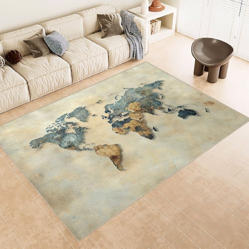 Weltkarte Teppich Wohnzimmer 60x120 cm Kinderteppich Karte Kreativ 3D Druck Kurzflor Kaschmirimitat Weich Maschinenwaschbarer Rutschfeste Unterseite Geeignet für Balkone Korridore Restaurant