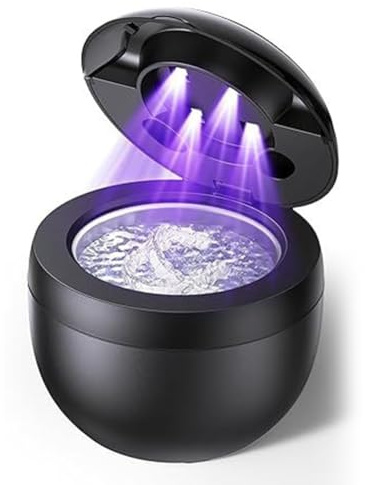 Muuookka Ultraschall-Zahnprothesenreiniger mit UV-Licht, Tragbarer Aligner-Reiniger für Zahnprothesen, Zahnbürstenkopf, Schmuck, EU-Stecker