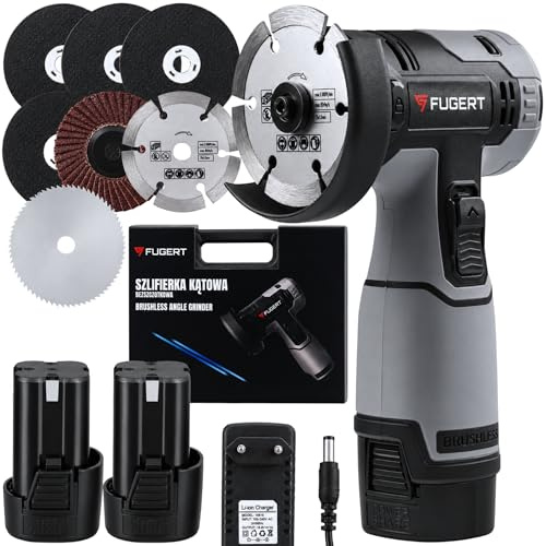 FUGERT Mini Flex 76mm Mini Winkelschleifer Akku 16.8V Bürstenloser Motor 13000 Rpm - 2x 1.8 Ah Akku & Ladegerät - Soft Start & Quickstop Funktions - 7x Scheiben - inkl. Koffer