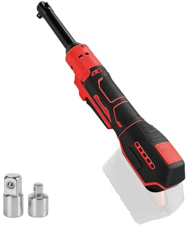 Clé à cliquet sans fil 3/8 compatible avec batterie Milwaukee M18 avec adaptateur 1/2 et 1/4, tête allongée de 15 cm, vis à cliquet électrique, 80 Nm, 320 tr/min (rouge)