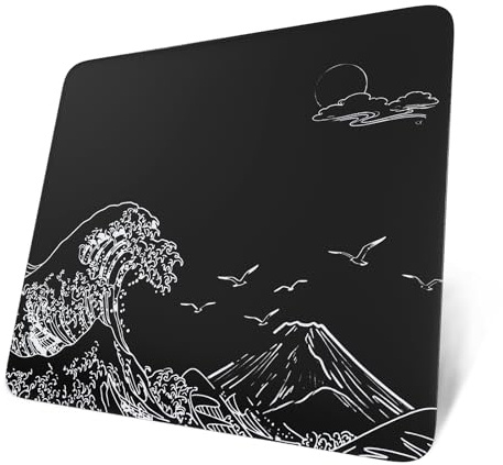 ATTACK SHARK CM05 Gaming-Mauspad Aus Gehärtetem Glas, Ultraglatte Oberfläche, 9H Gehärtetes Glas, 17.72 * 15.75 * 0.2inch, Stoßfest, rutschfeste Mausmatte - Schwarz Wellen